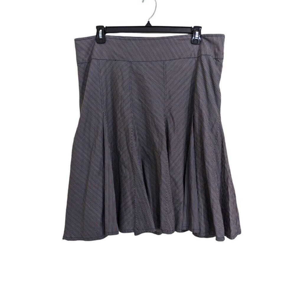 Vintage Monsoon Cotton Skirt 16 Pinstripe Box Pleat Paneled Navy Gray Fit Flare